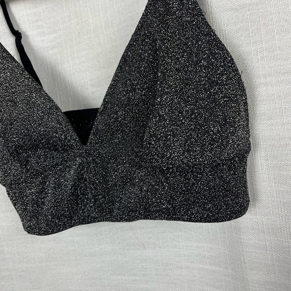 Black Silver Glitter Bralette Festival Y2K Sparkle Going Out Size S - Picture 2 of 3